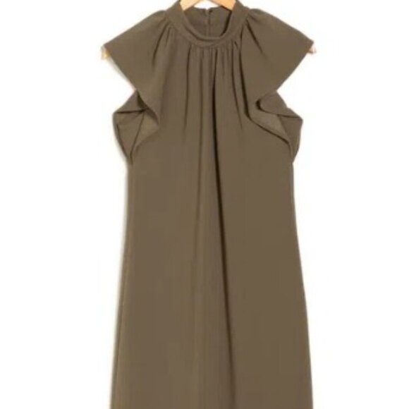 Calvin Klein Dresses & Skirts - Calvin Klein Women’s Ruffle Cap Sleeve Mock Neck Dress Size 2 Caper